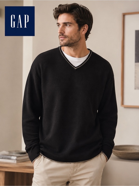 GAP Other - GAP Men’s Black V Neck Sweater - 100% Cotton - Classic Knit Pullover - XL